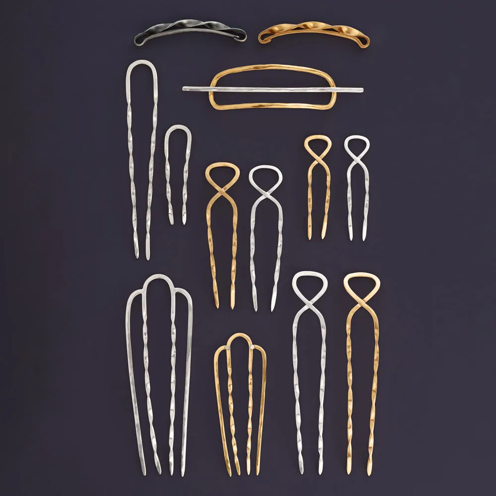 Twisted Hourglass Hair Pin - Silver - Medium