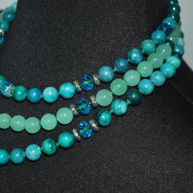 Unique Crazy LaceGreen Jade Three Strands Necklace
