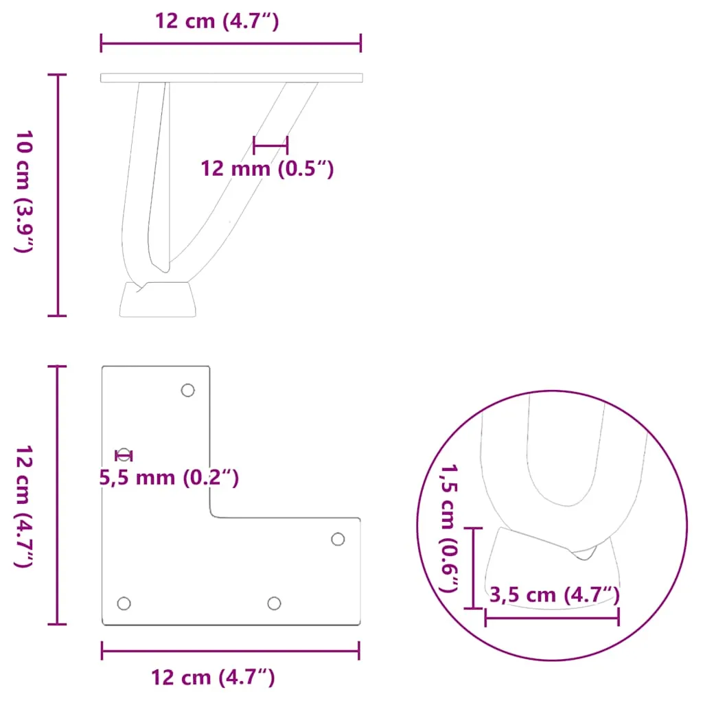 vidaXL Hairpin Table Legs 4 pcs Black 10 cm Solid Steel
