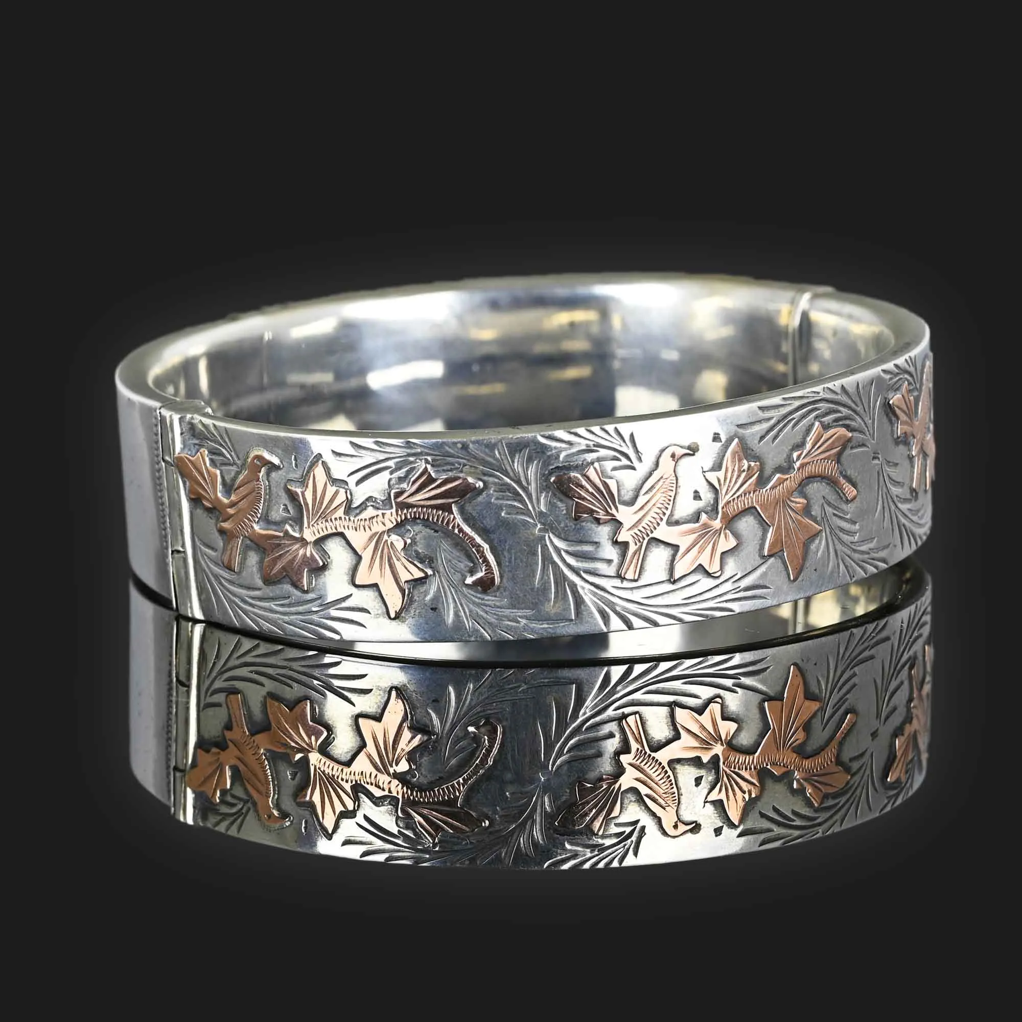 Vintage Rose Gold Bird Silver Bangle Bracelet