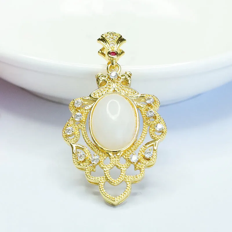 White Jade Leaf Pendant with Sterling Silver Needle