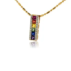 Yellow Gold Rainbow Sapphire and Diamond Pendant