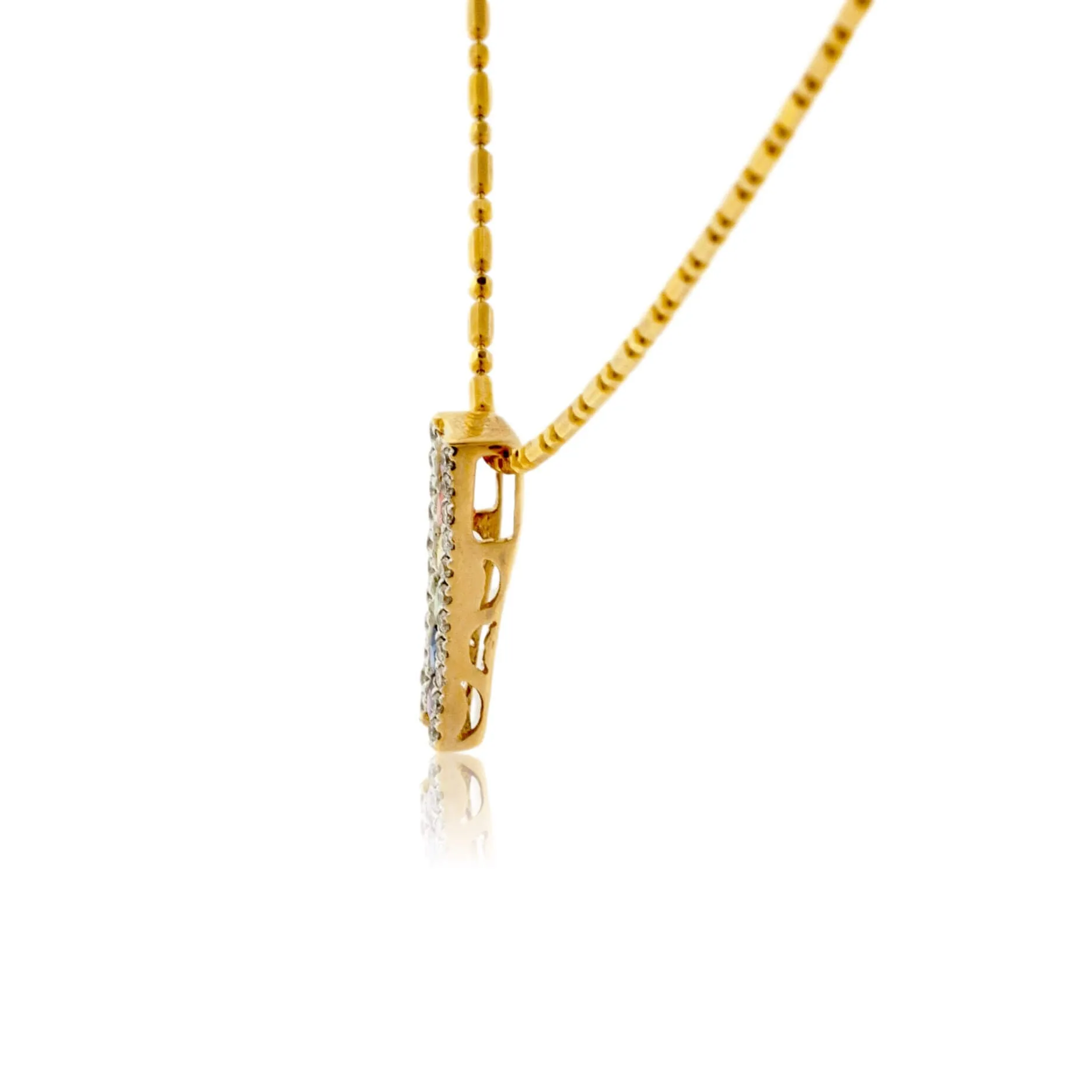 Yellow Gold Rainbow Sapphire and Diamond Pendant