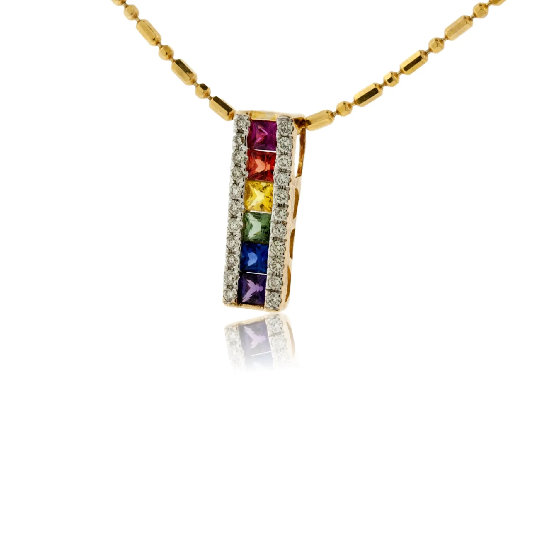 Yellow Gold Rainbow Sapphire and Diamond Pendant
